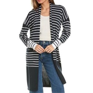 Cabi Women M Navy Blue Striped Open Front Long Boathouse Cardigan NWOT 6243